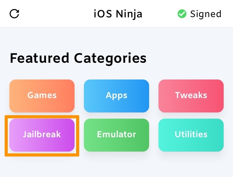 iOS Ninja, toccare il tasto viola Jailbreak
