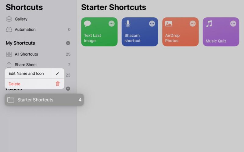 Come creare e gestire le cartelle nell'applicazione Shortcuts