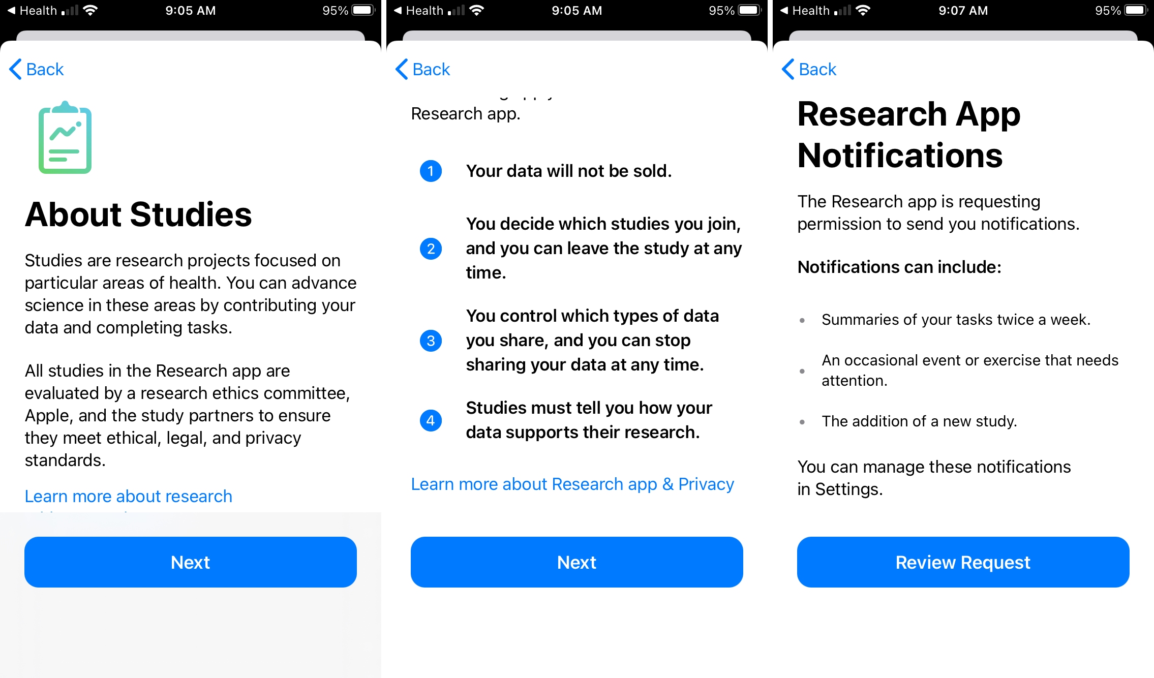 Informazioni sugli studi di ricerca su Apple