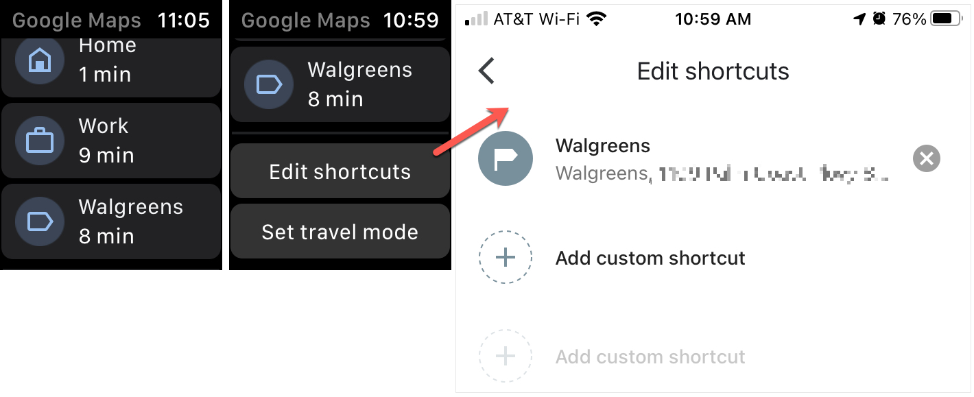 Visualizza i tempi di viaggio e modifica le scorciatoie in Google Maps su iPhone