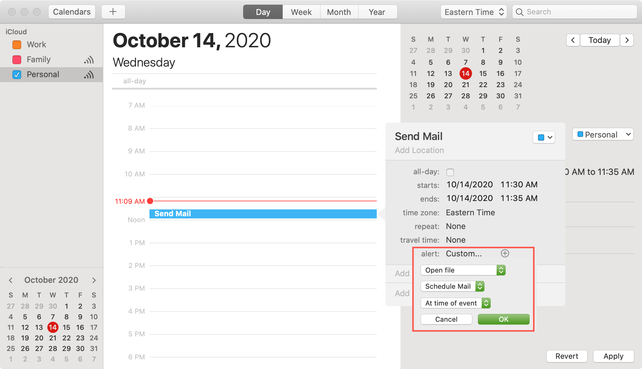 Calendario per pianificare la posta utilizzando l'applicazione Automator