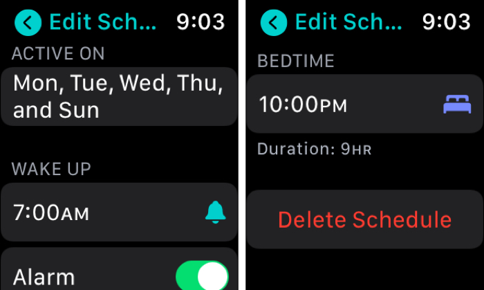 Modifica la pianificazione del sonno su Apple Watch