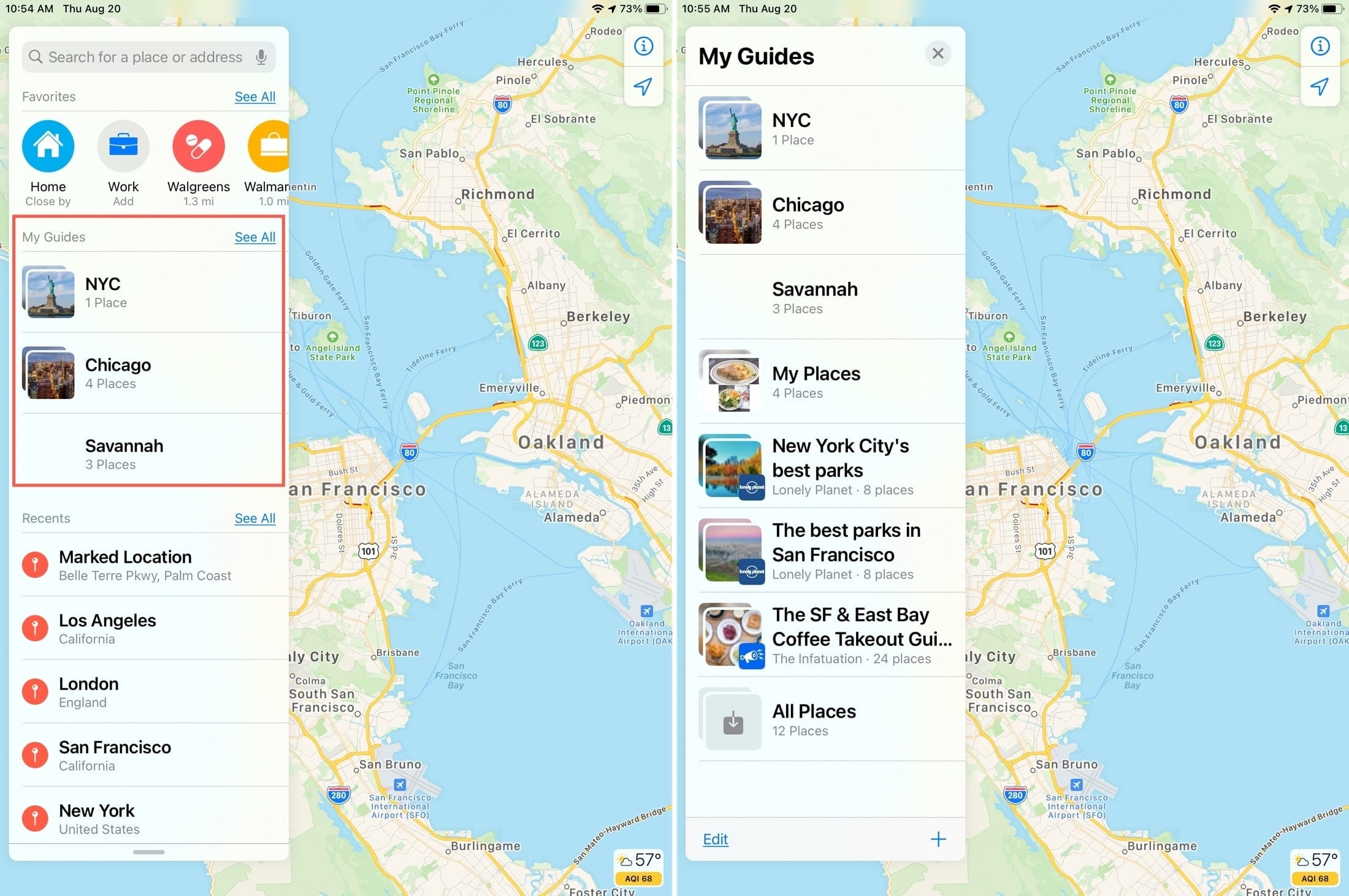 Visualizza guide salvate Mappe iPad