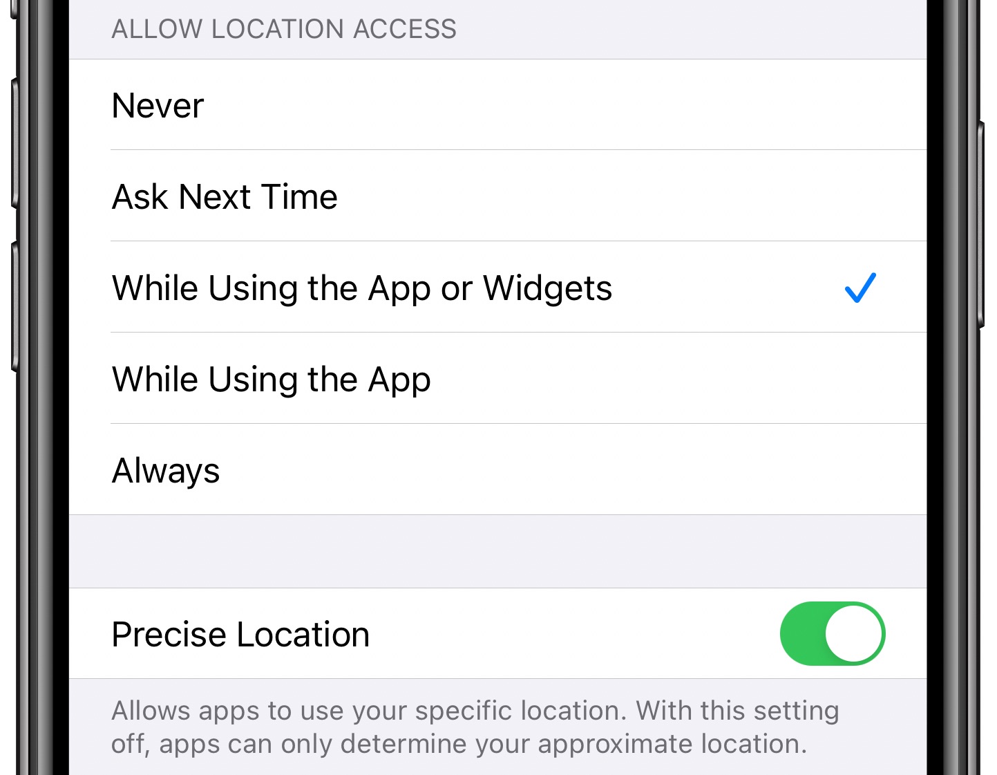 Autorizzazioni di localizzazione del widget iPhone - Utilizzo delle impostazioni sulla privacy per gestire l'autorizzazione di localizzazione di un widget