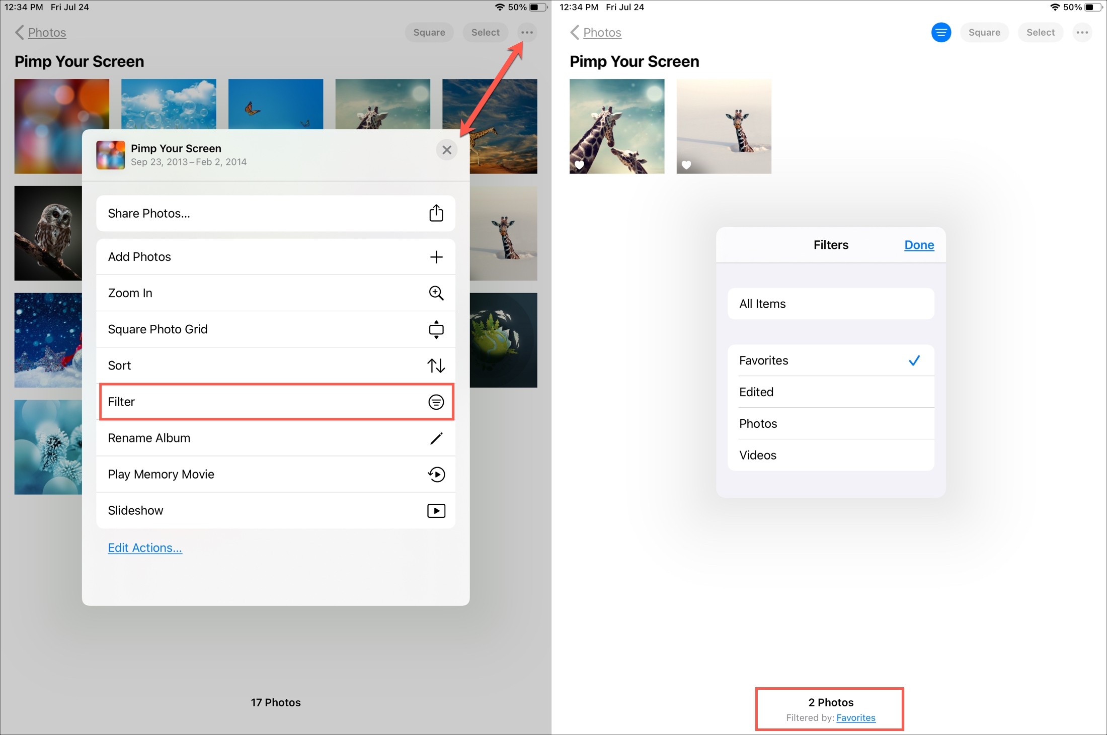 Filtra i preferiti nell'album iPad