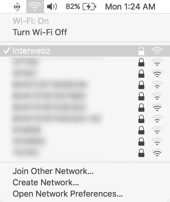 Menu Wi-Fi macOS nella barra dei menu