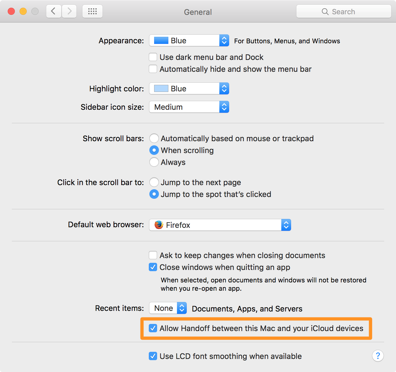 Consenti Handoff tra questo Mac e i tuoi dispositivi iCloud App Preferenze di Sistema Mac