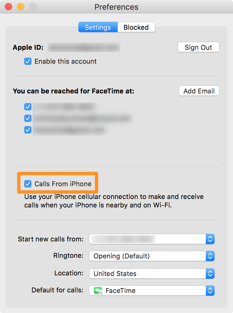 L'app FaceTime su Mac consente chiamate da iPhone