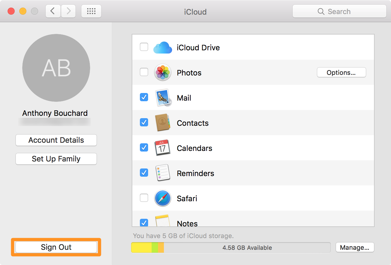Esci da iCloud sul tuo Mac