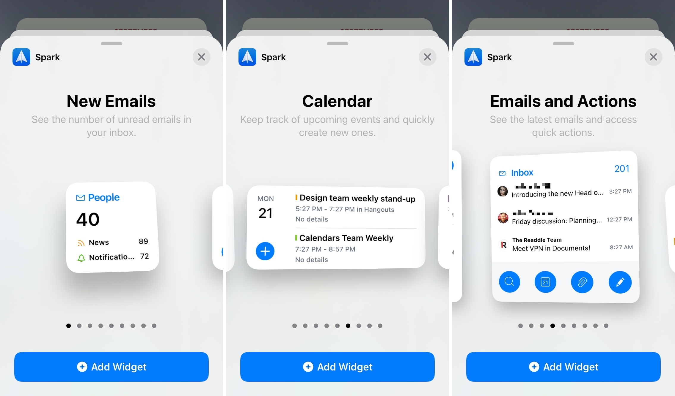 Widget della schermata iniziale di Spark Mail per iPhone