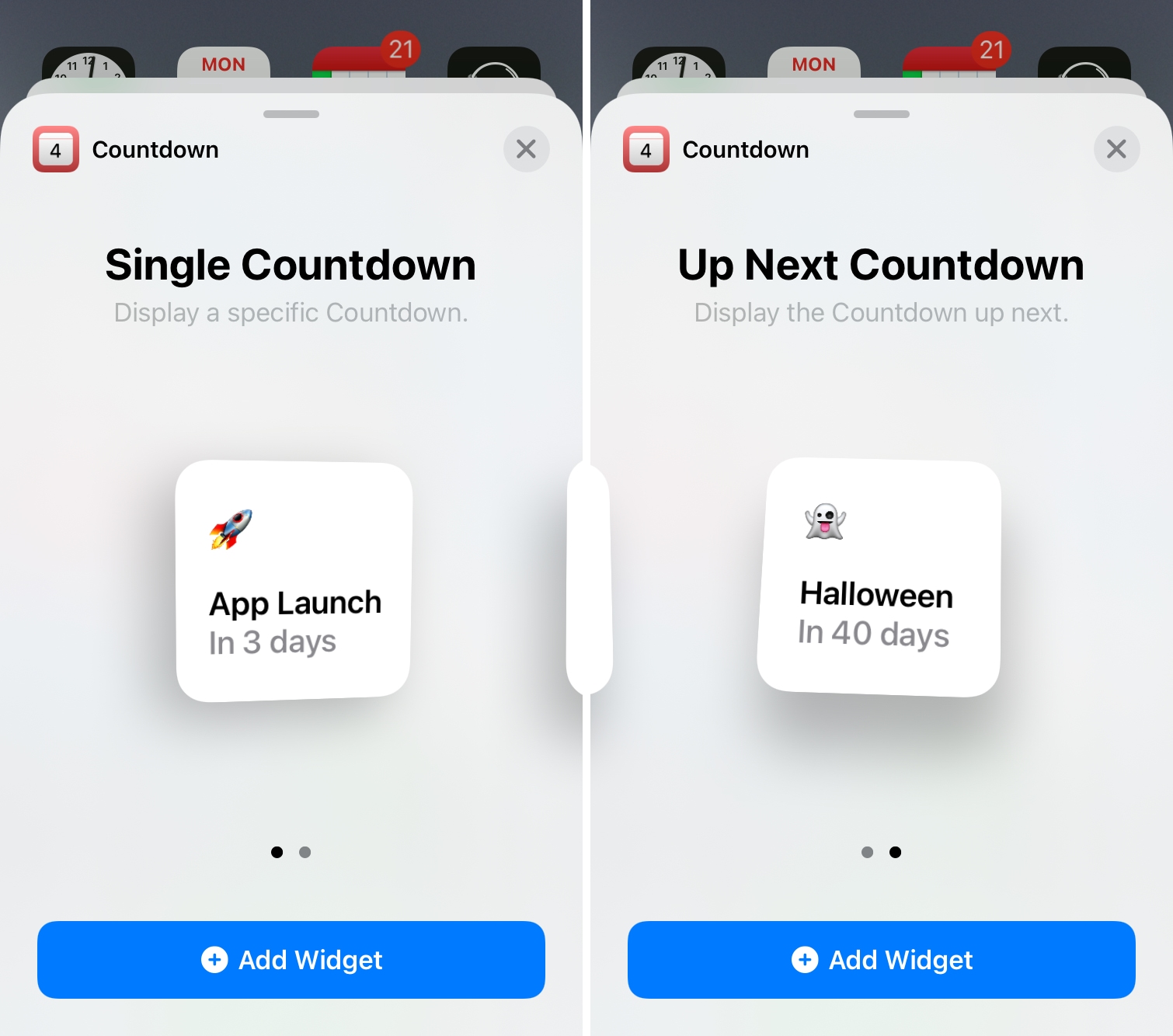 Widget della schermata iniziale del conto alla rovescia per iPhone