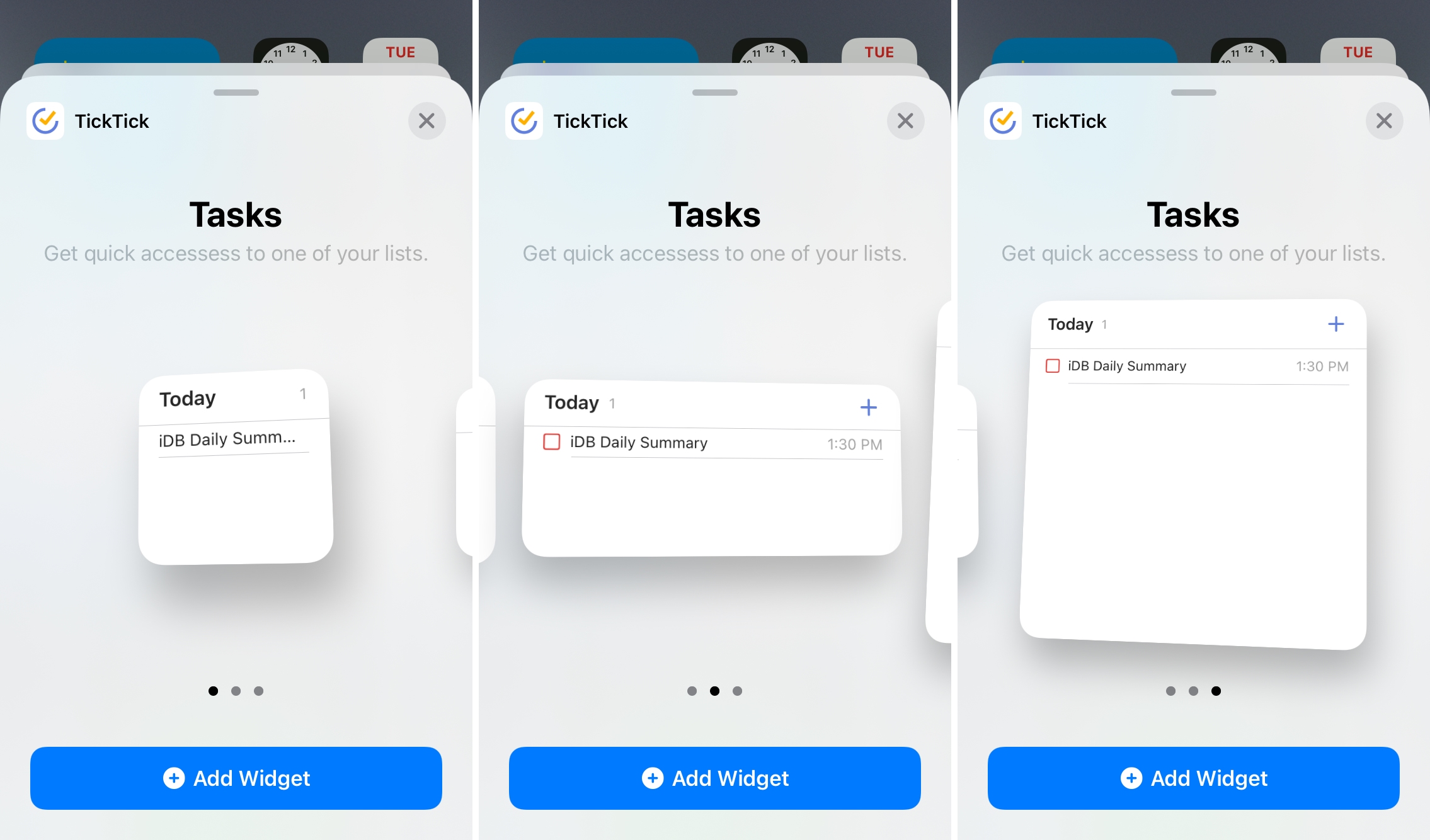 Widget della schermata iniziale di TickTick per iPhone