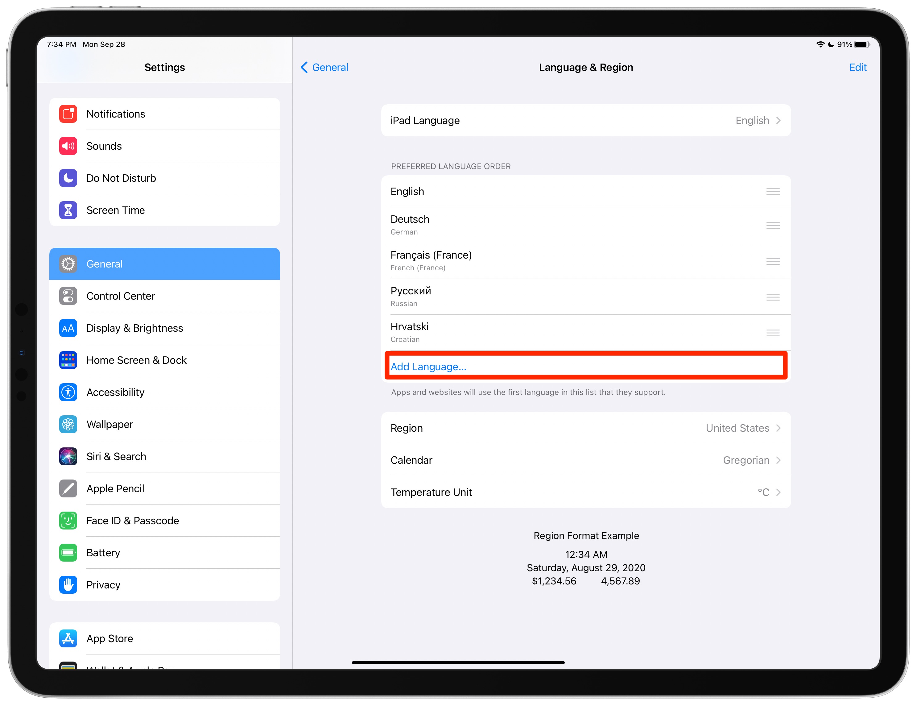 iPad di traduzione Apple Safari: aggiungi la lingua all'elenco delle lingue preferite