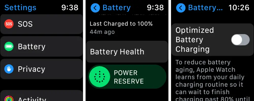 Ricarica ottimizzata della batteria disabilitata su Apple Watch