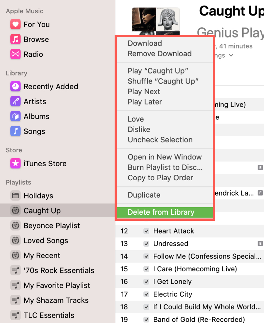 Elimina una playlist Genius in Musica su Mac
