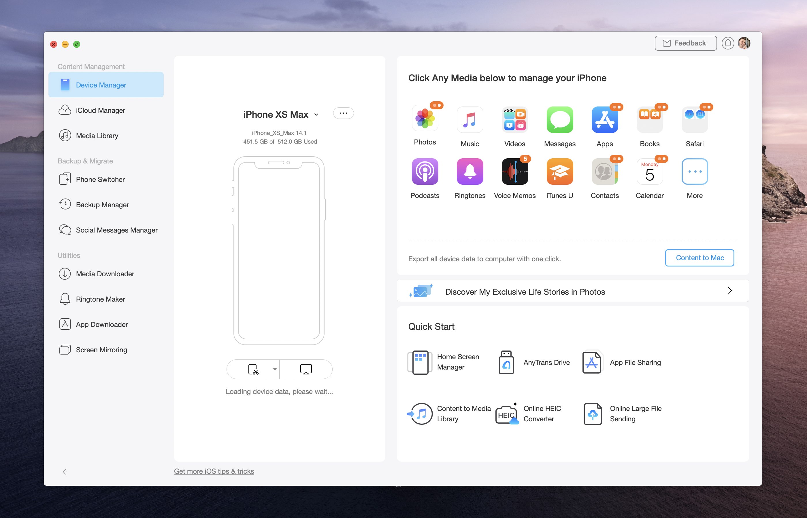 Switch iPhone 12 - AnyTrans iOS manager ripristino backup gestore dispositivi