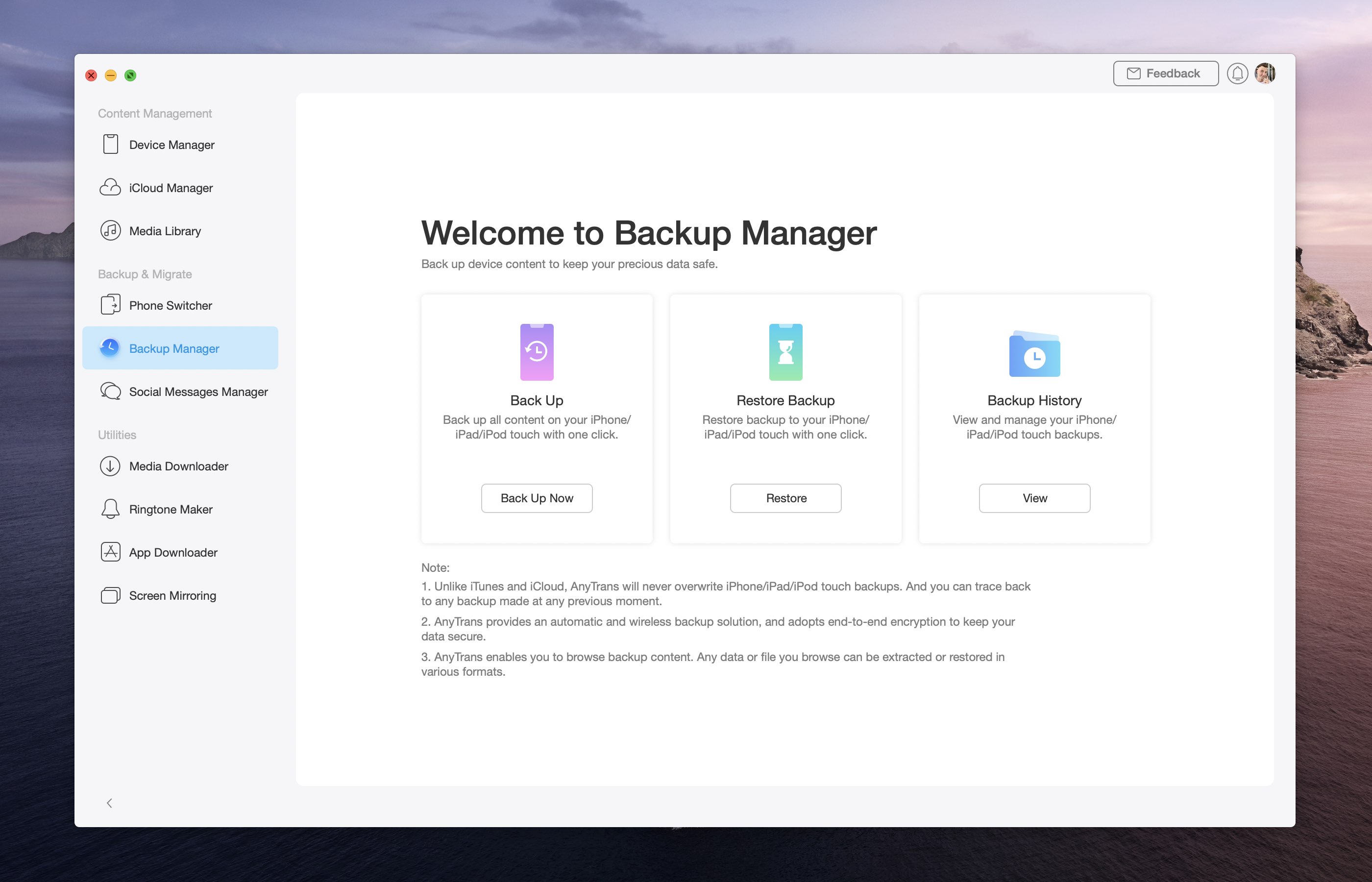Switch iPhone 12 - Backup AnyTrans ripristino backup manager