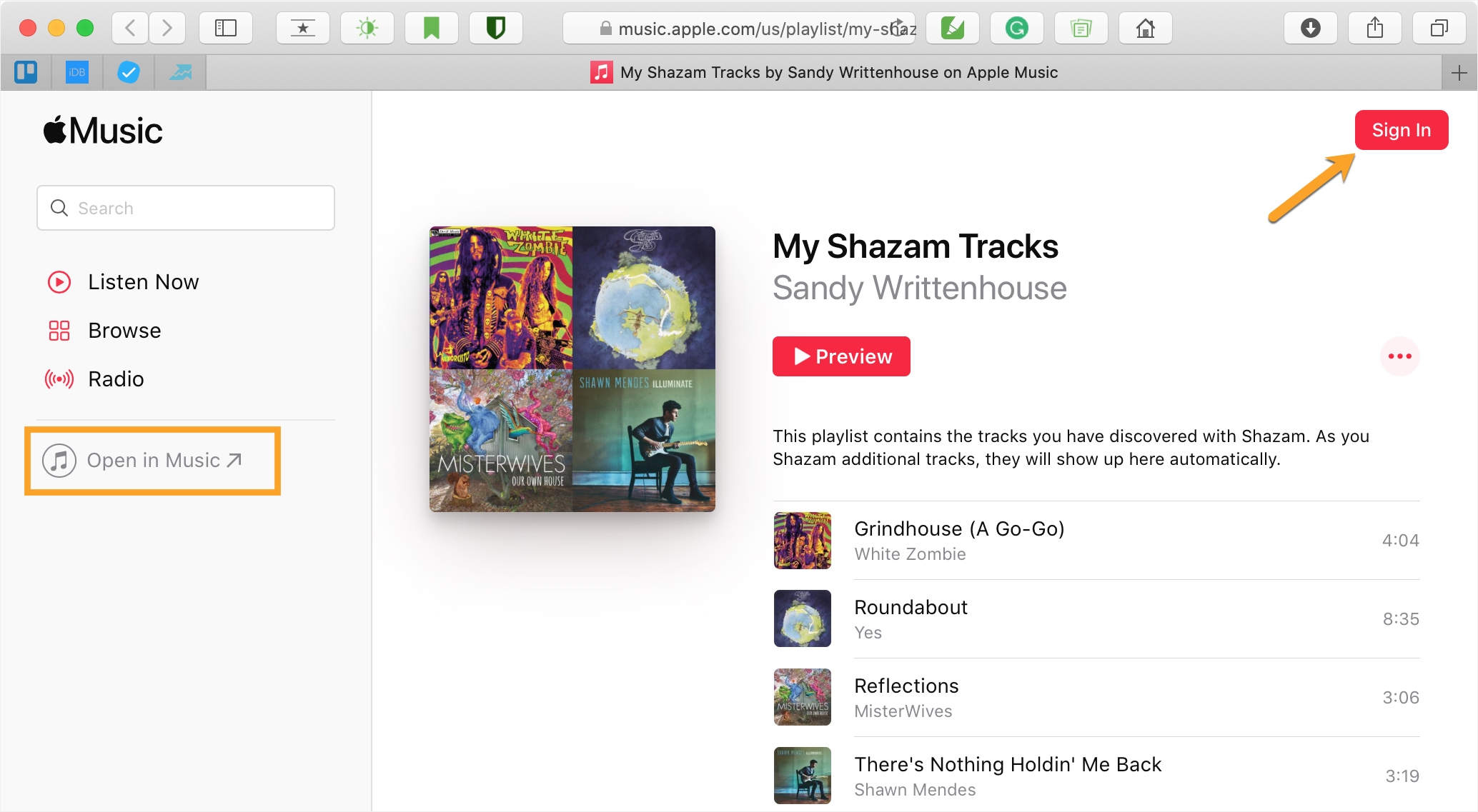 Musica Mac Safari di playlist condivise
