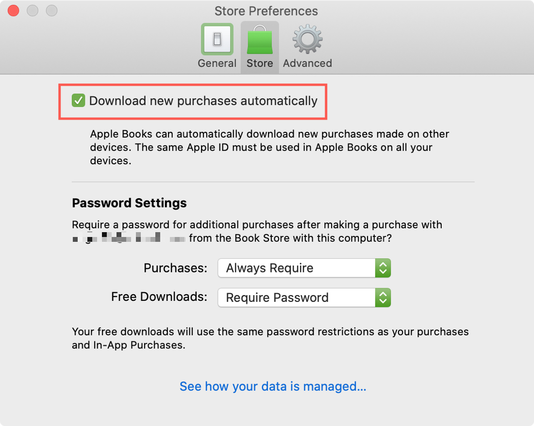 Libri Scarica acquisti da altri dispositivi in Libri su Mac