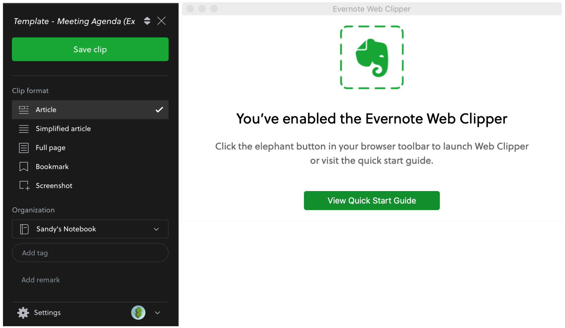 Estensione Evernote Web Clipper Safari per Notes