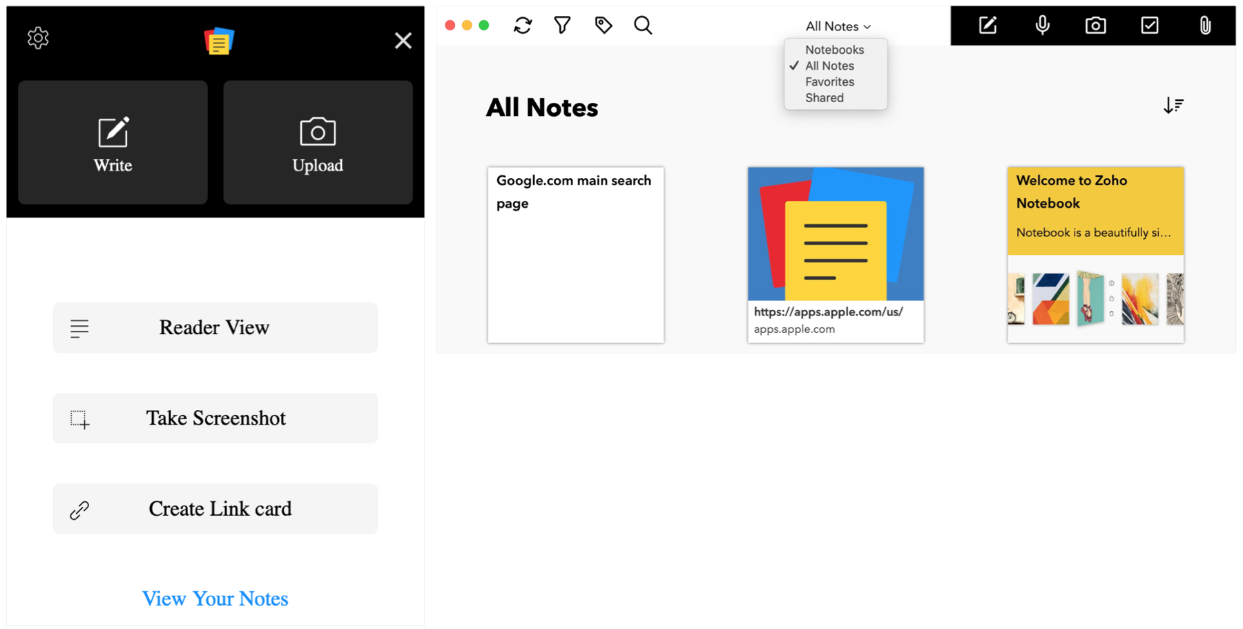 Notebook Zoho Safari Estensione per Note