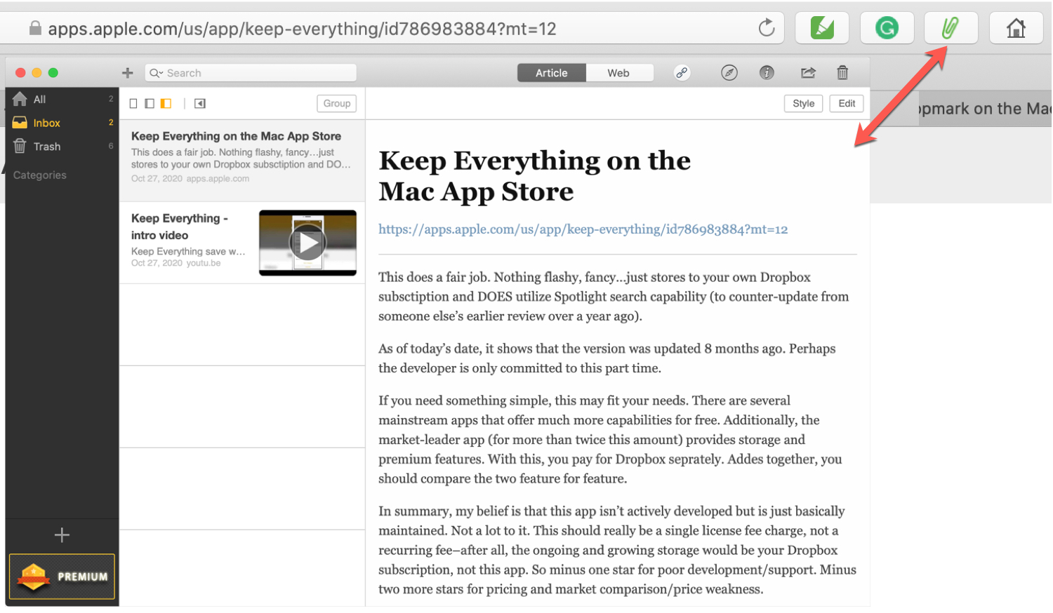 Mantieni tutto l'estensione Safari per le note
