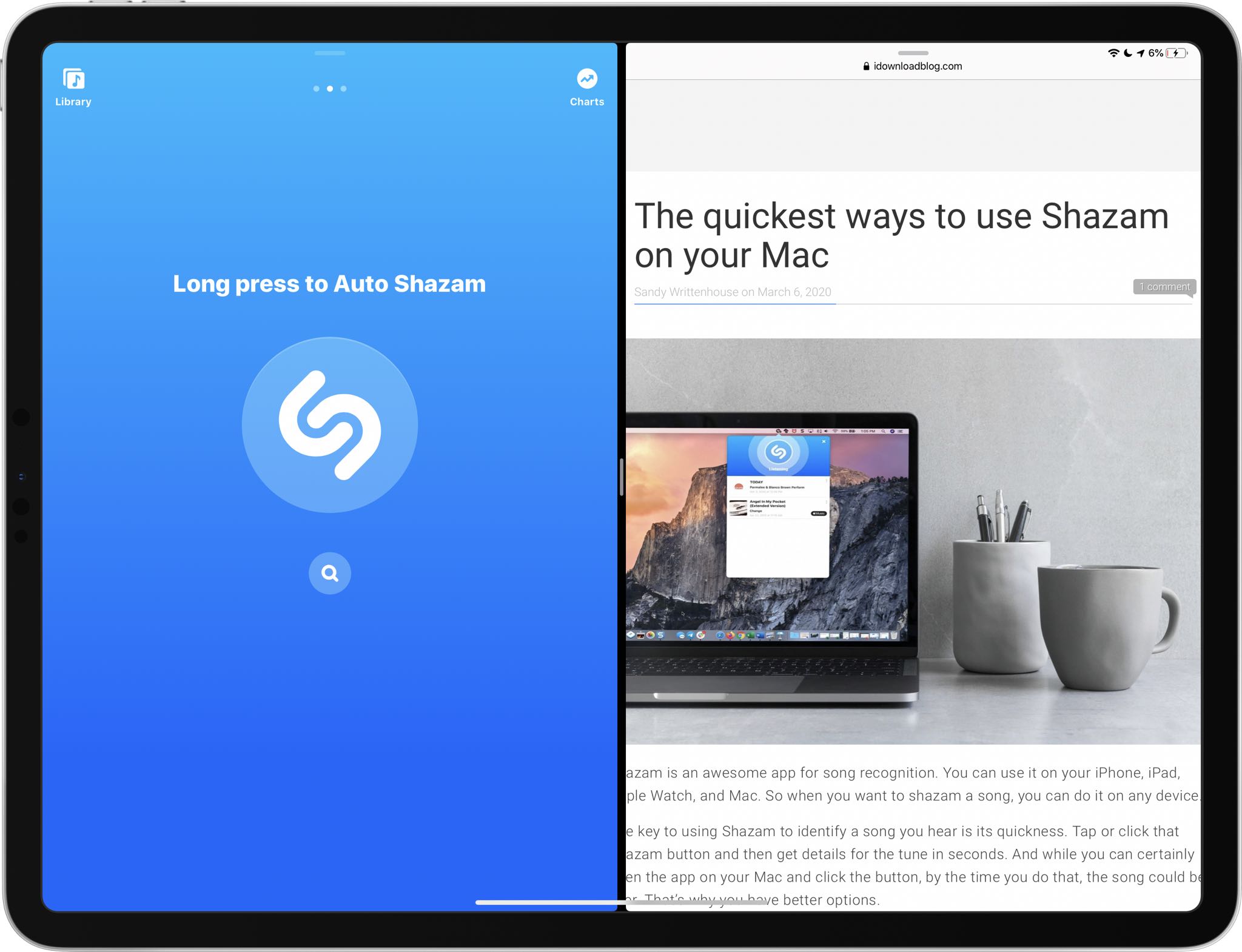 Riconoscimento della musica di Shazam - screenshot dell'iPad