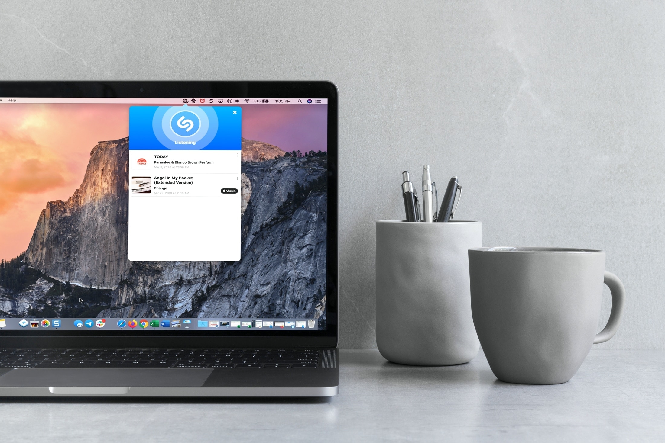 Shazam nella barra dei menu su MacBook