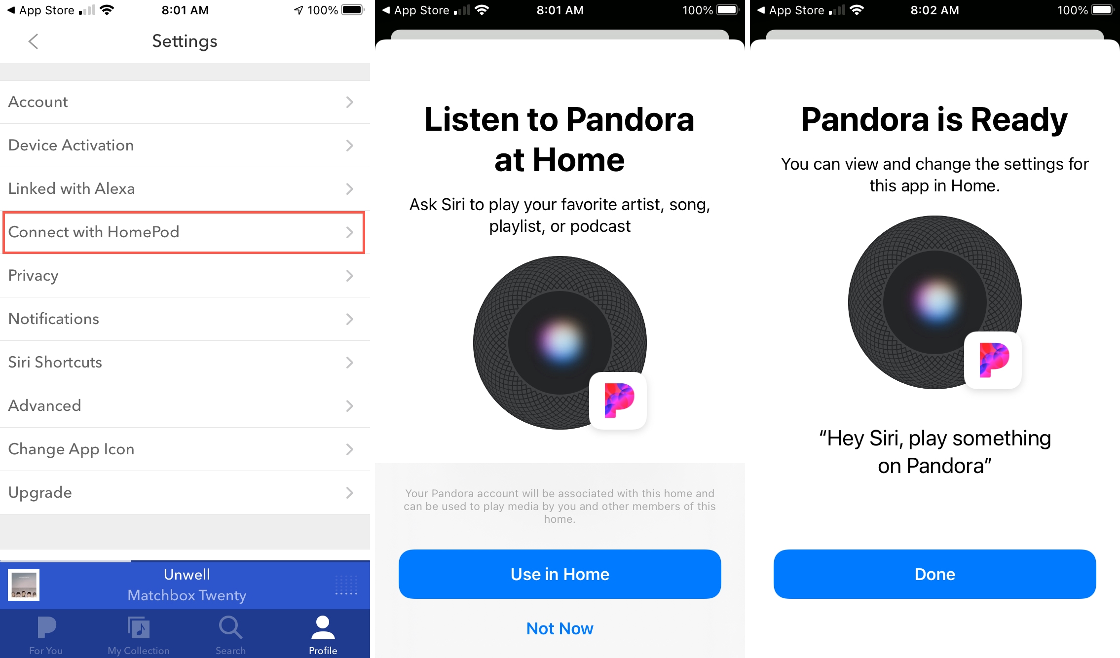 App Pandora Connettiti con HomePod