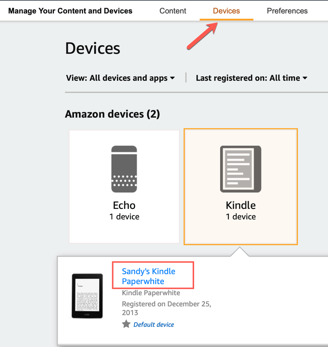 Dispositivi Amazon Fai clic sul tuo Kindle