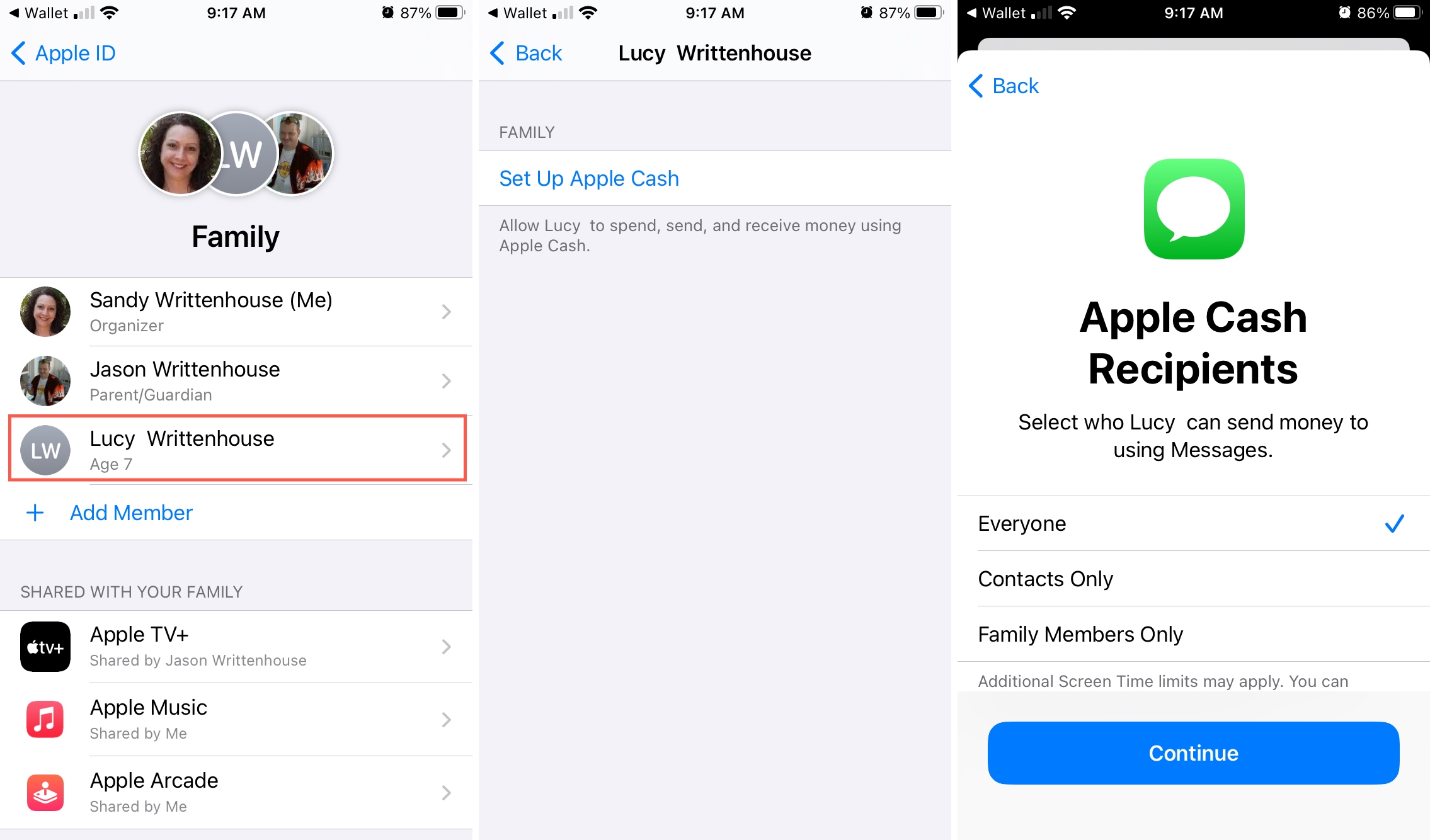 Configura la famiglia Apple Cash
