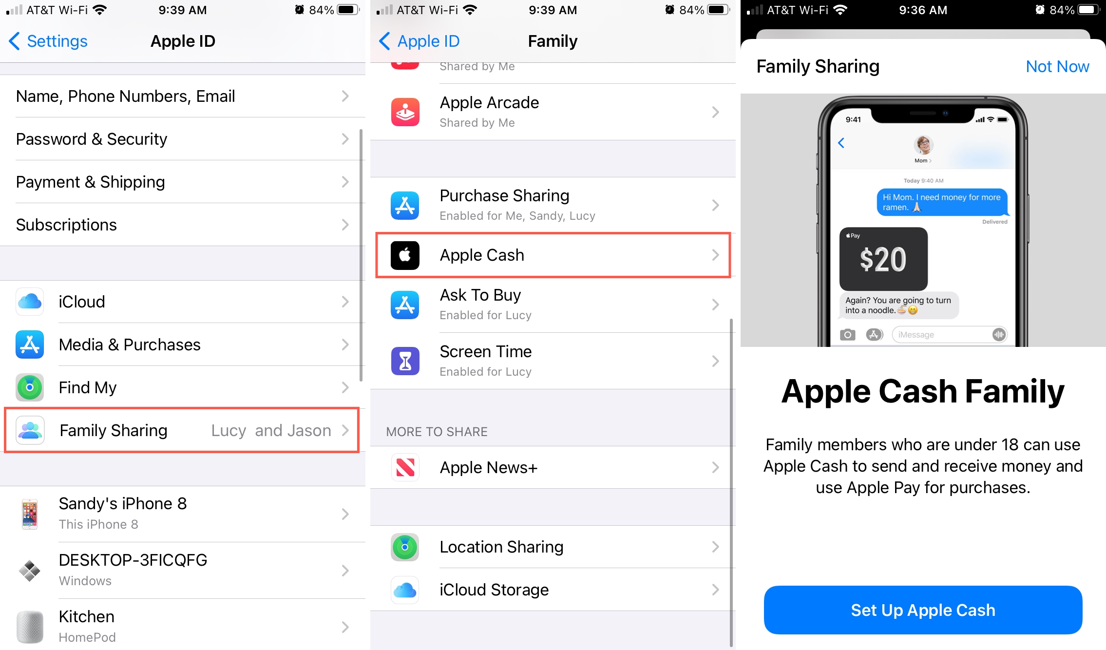 Condivisione in famiglia Configura Apple Cash Family