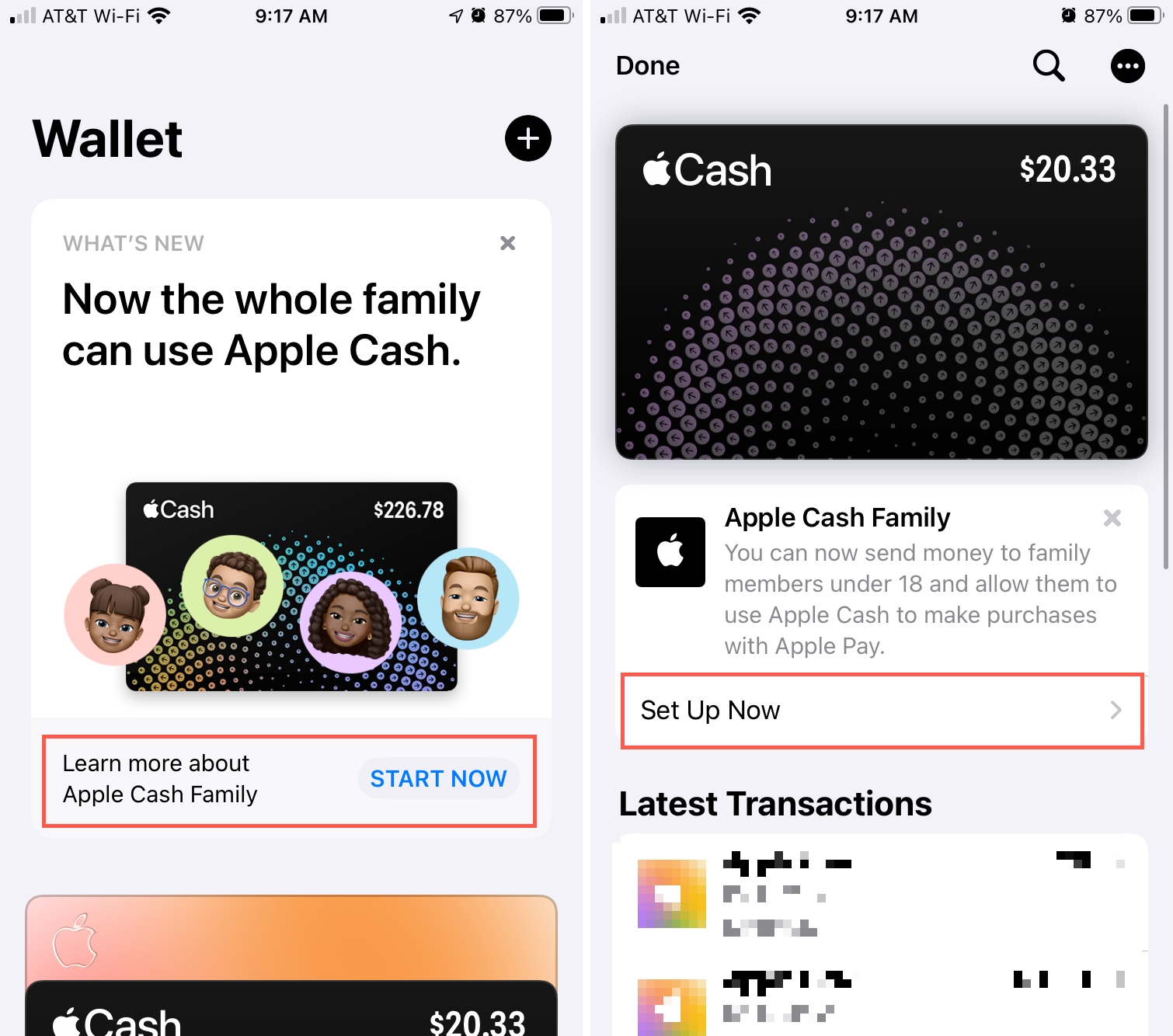 Configura Apple Cash Family da Wallet