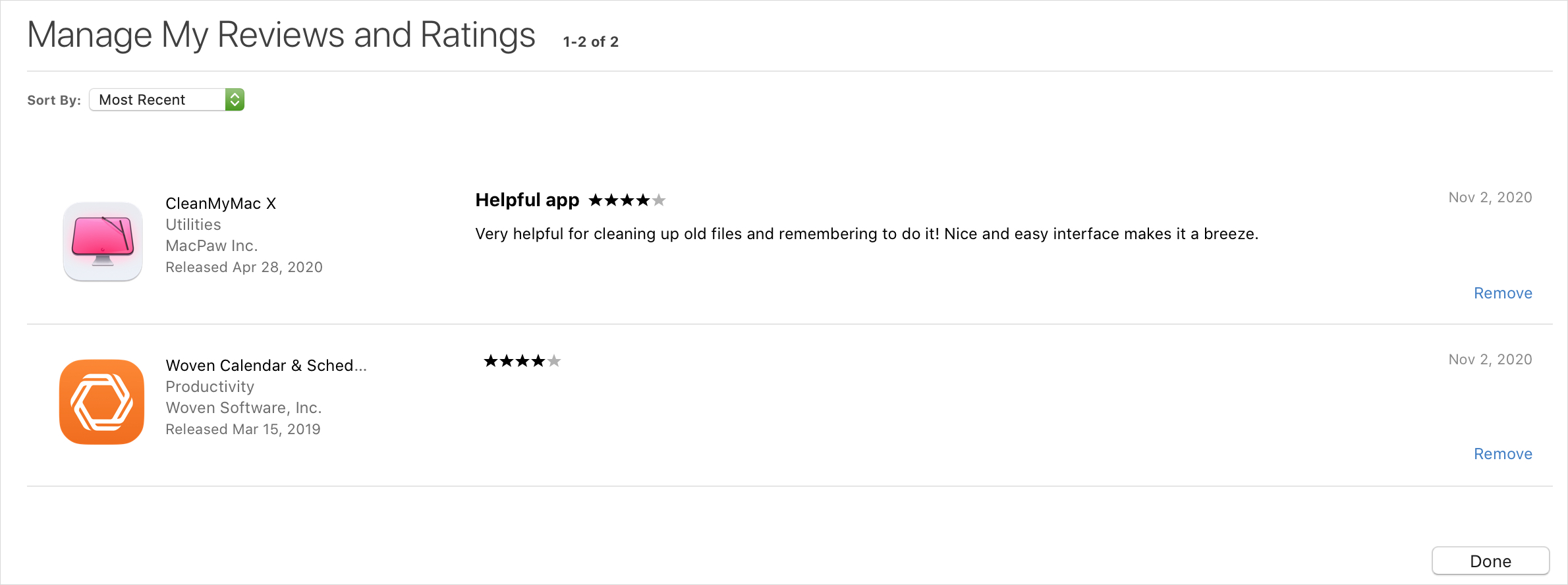 Gestisci le mie valutazioni e recensioni sul Mac App Store