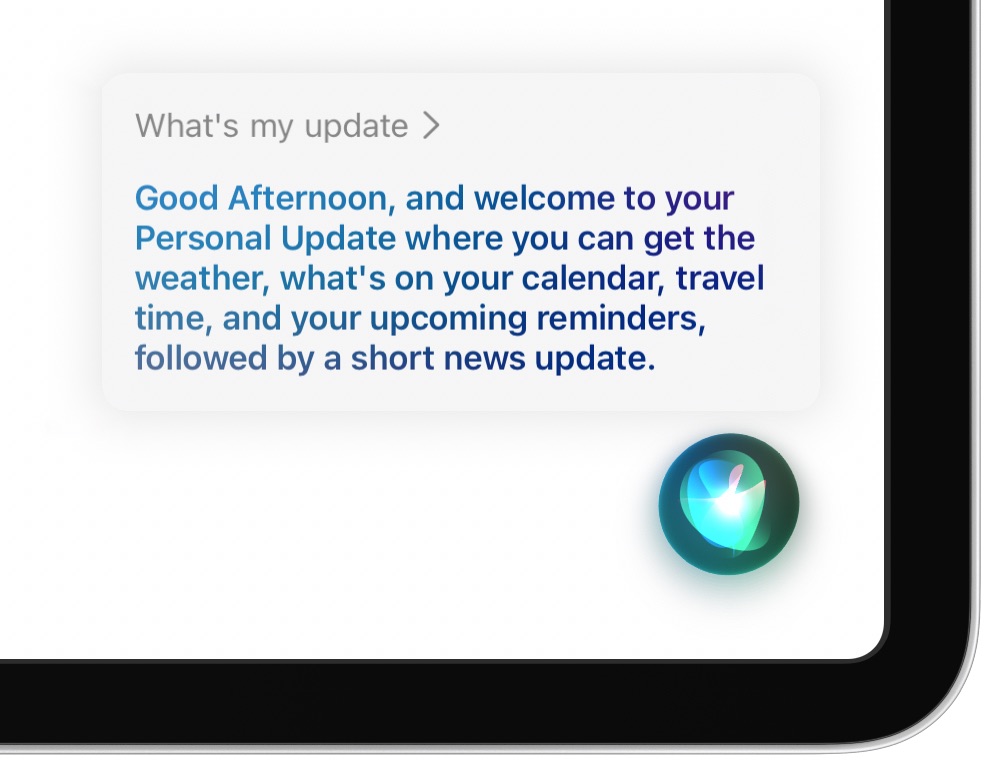 Siri Personal Update - schermata iniziale con Siri