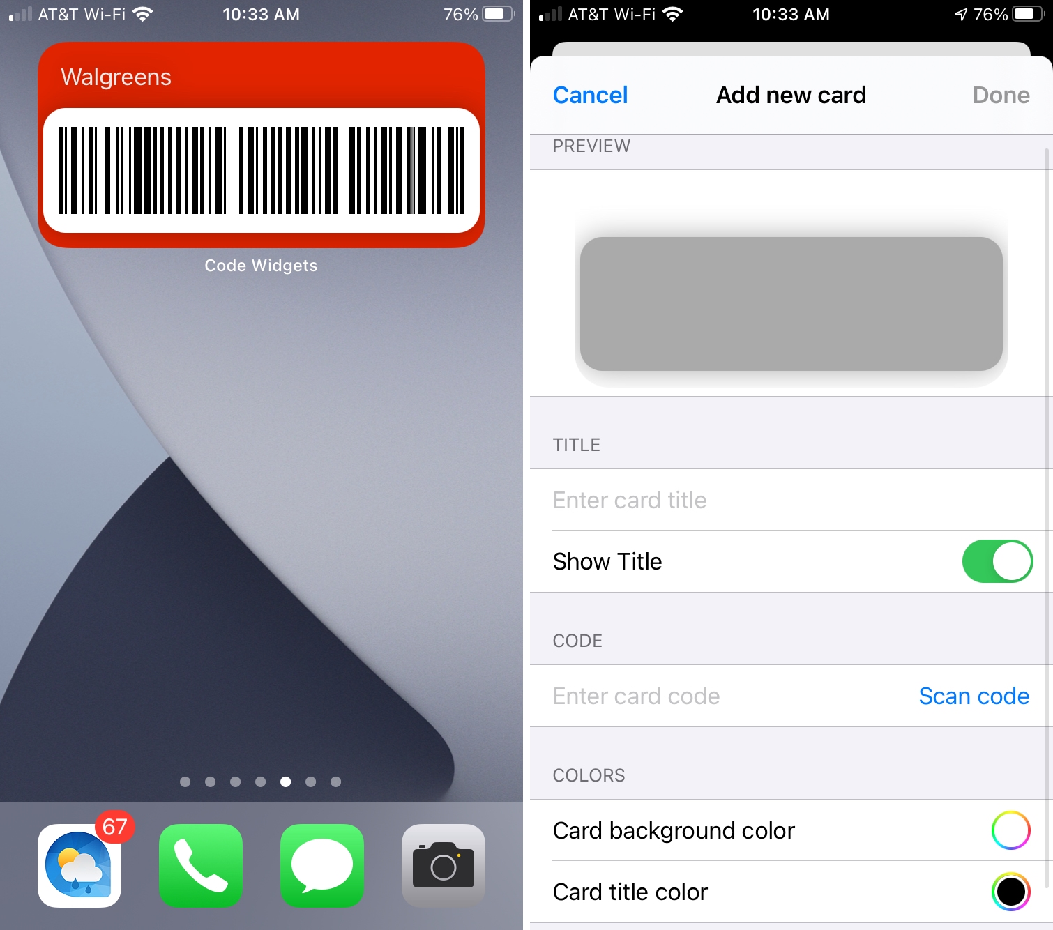 Widget di codice su iPhone