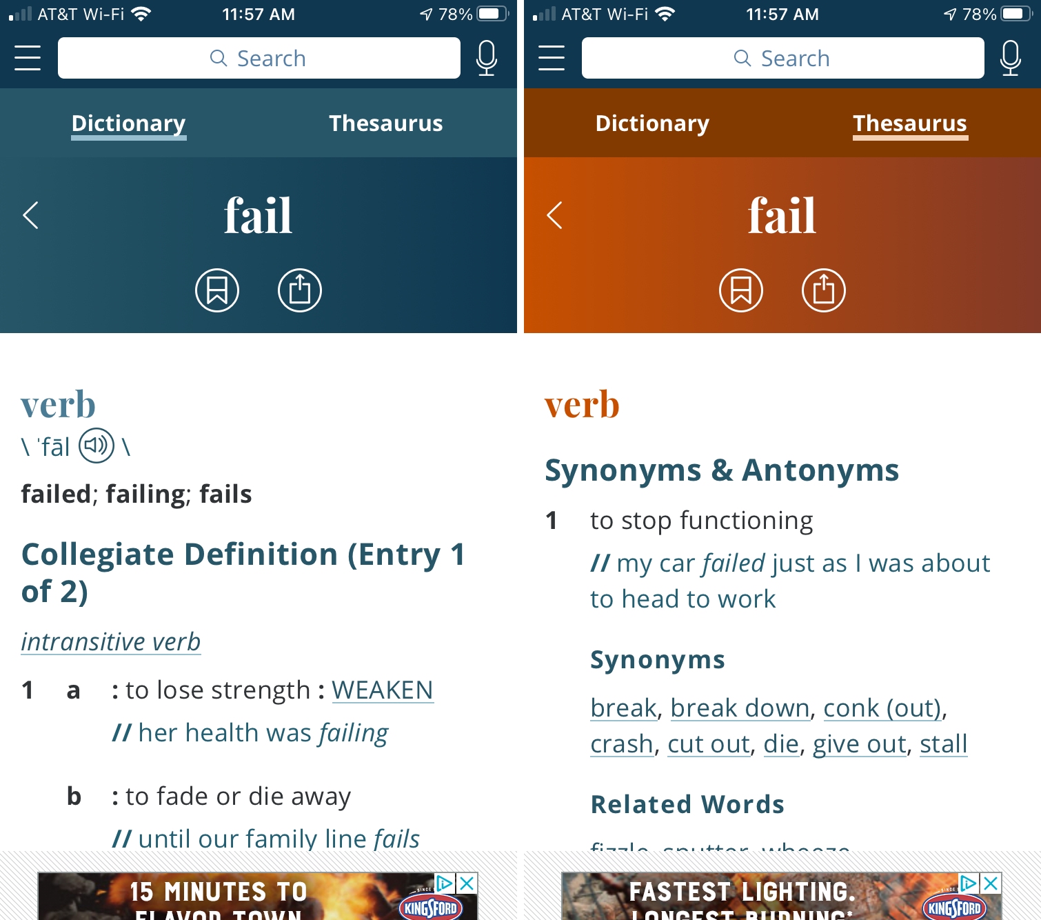 Dizionario e Thesaurus Merriam Webster su iPhone