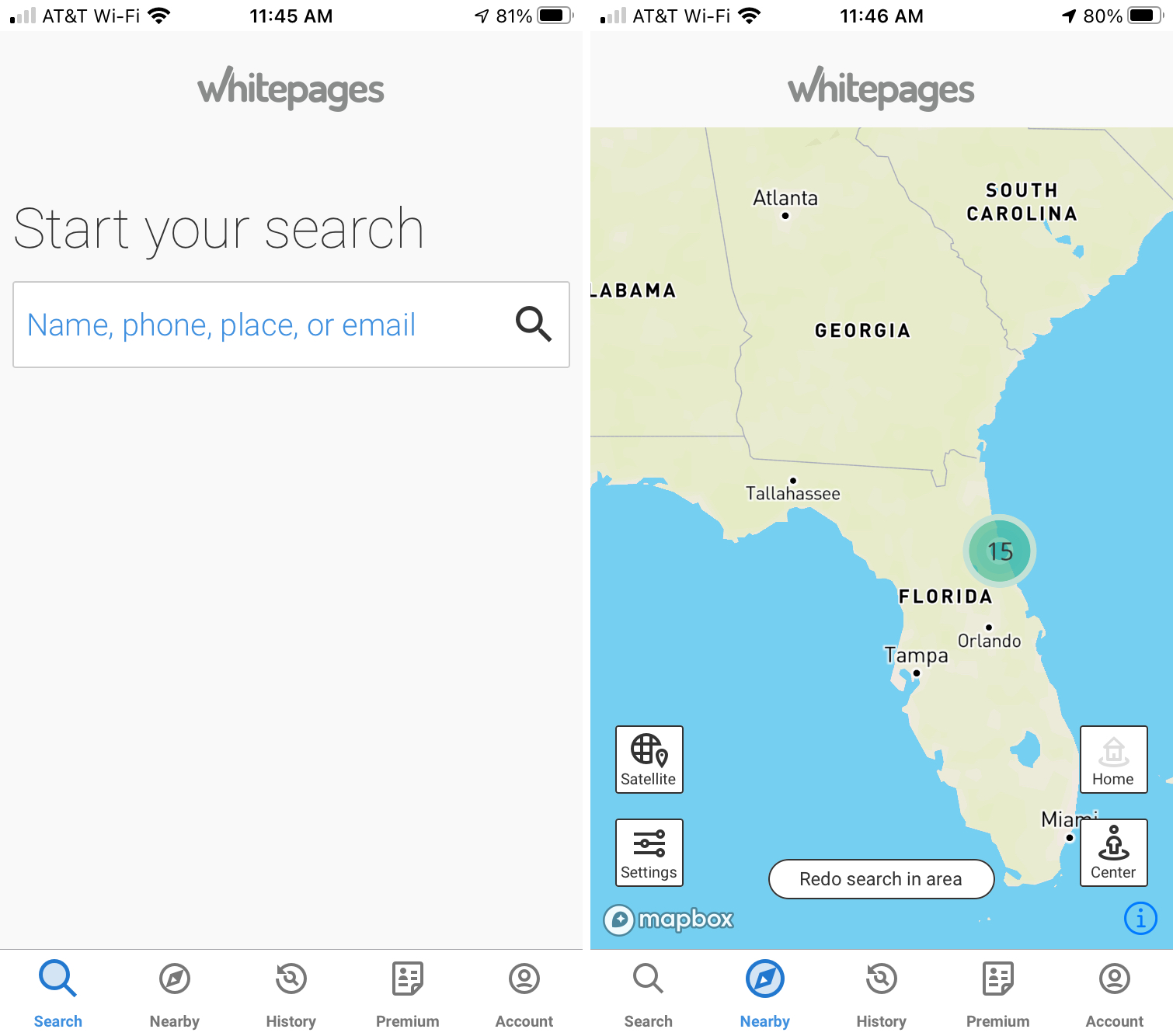 Schermata principale e mappa delle pagine bianche su iPhone