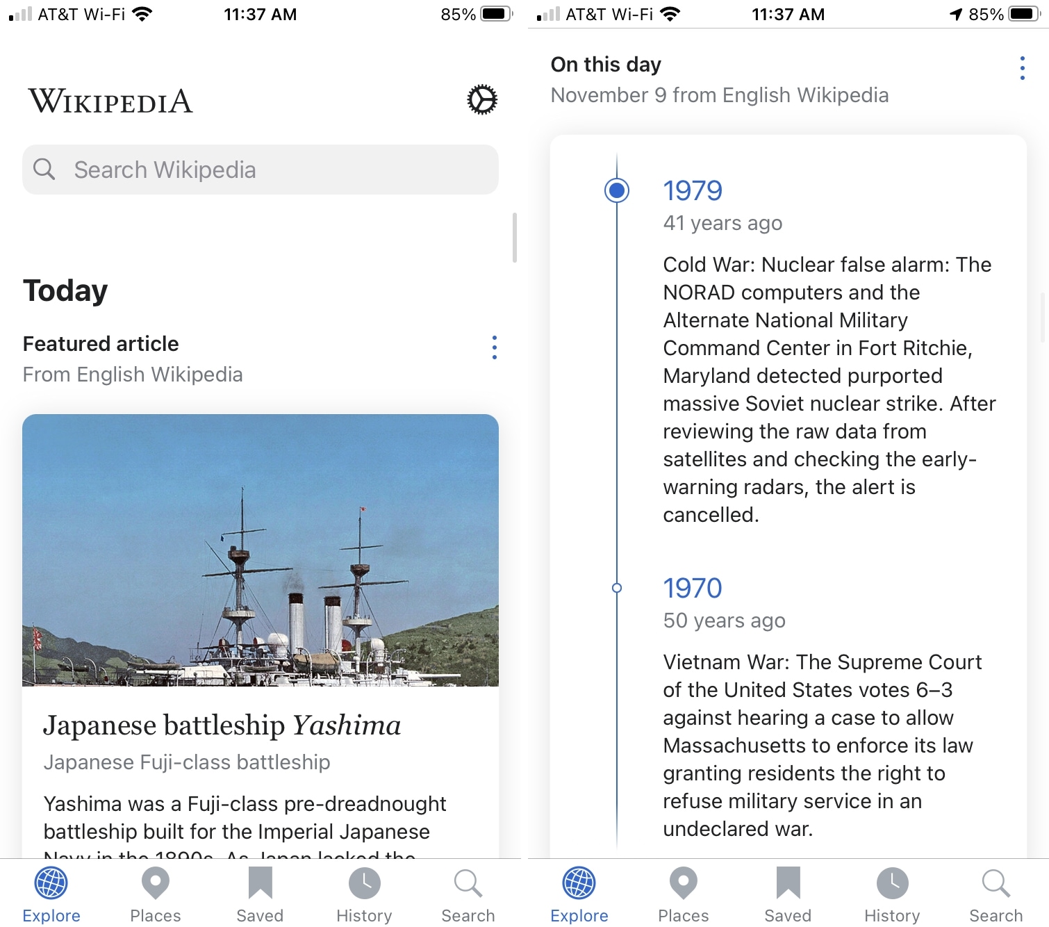 Wikipedia Today History su iPhone