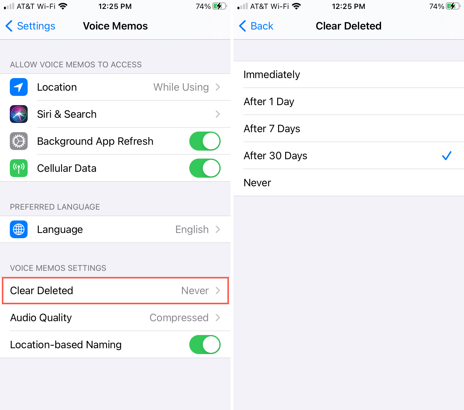 Cancella memo vocali cancellati su iPhone