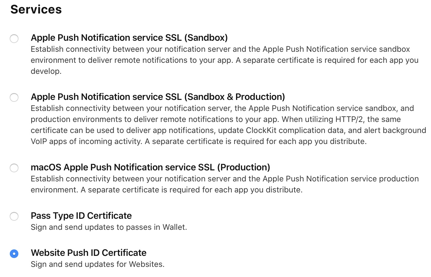 Certificato ID push del sito web