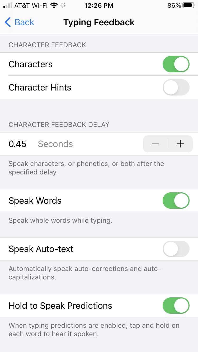 Feedback sulla digitazione su iPhone