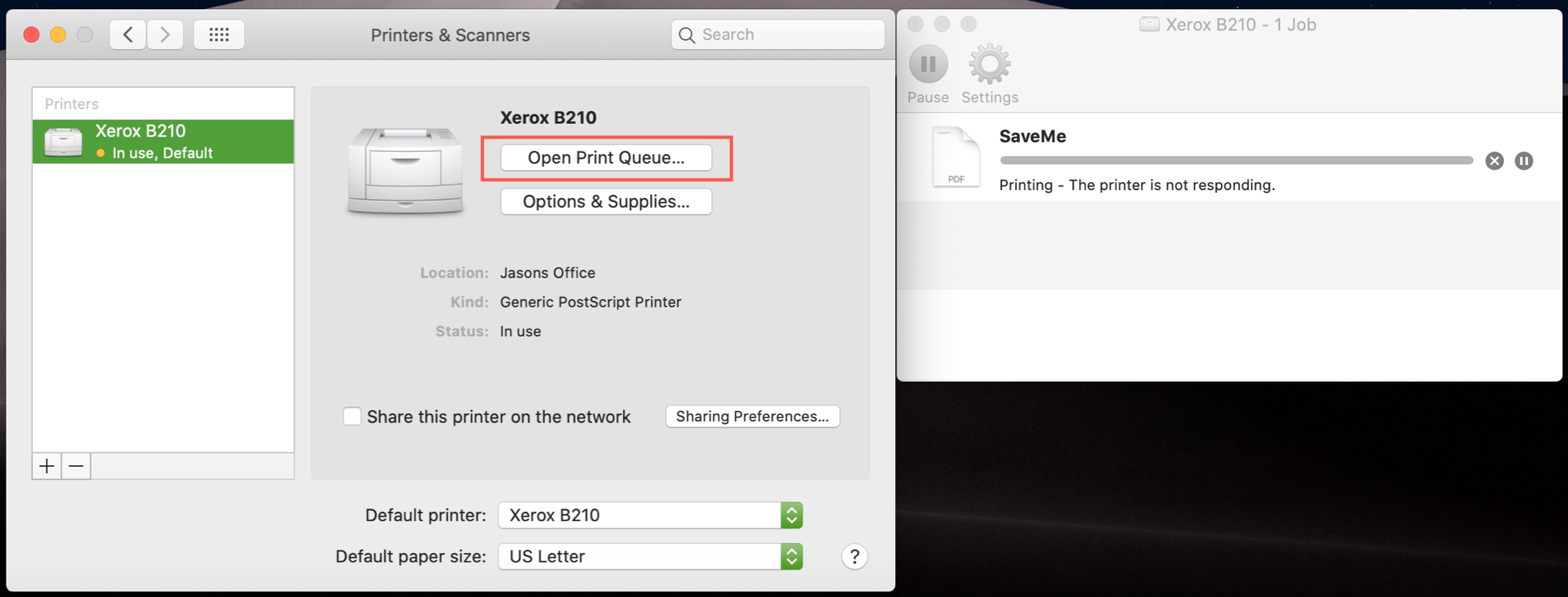 Stampanti e scanner con la coda di stampa su Mac