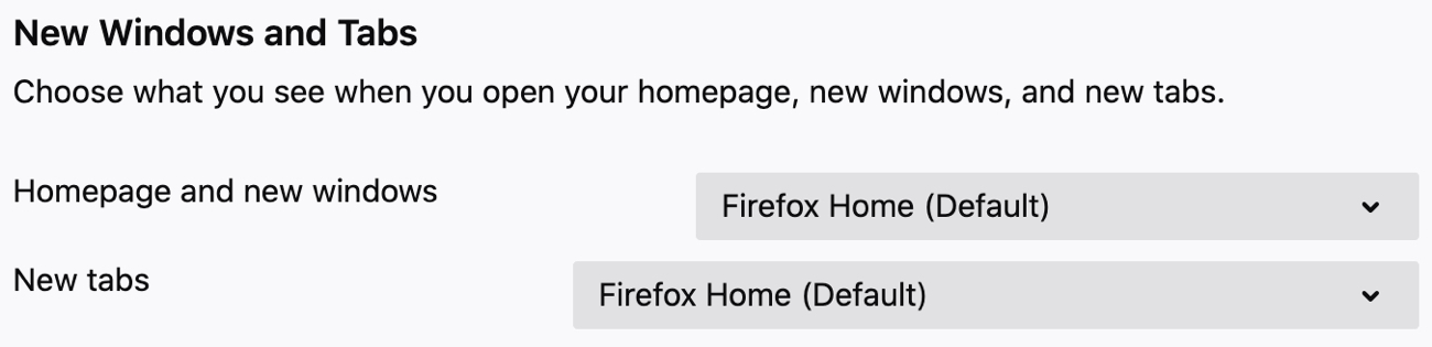 Preferenze di Firefox Nuove finestre e schede su Mac