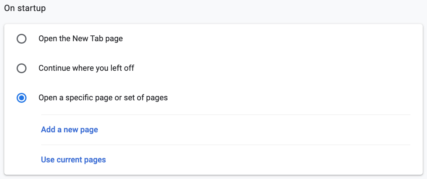 Impostazioni di Chrome Modifica pagina di avvio su Mac