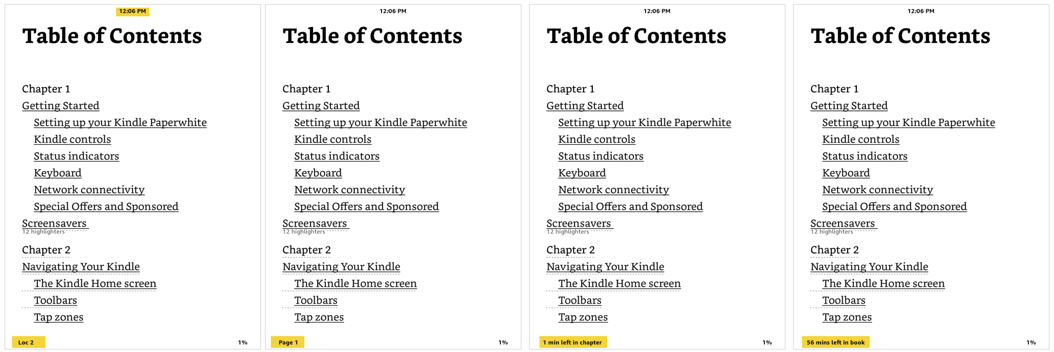 Avanzamento lettura Kindle per pagina e orologio