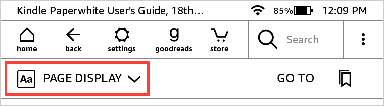 Visualizzazione della pagina della barra degli strumenti Kindle