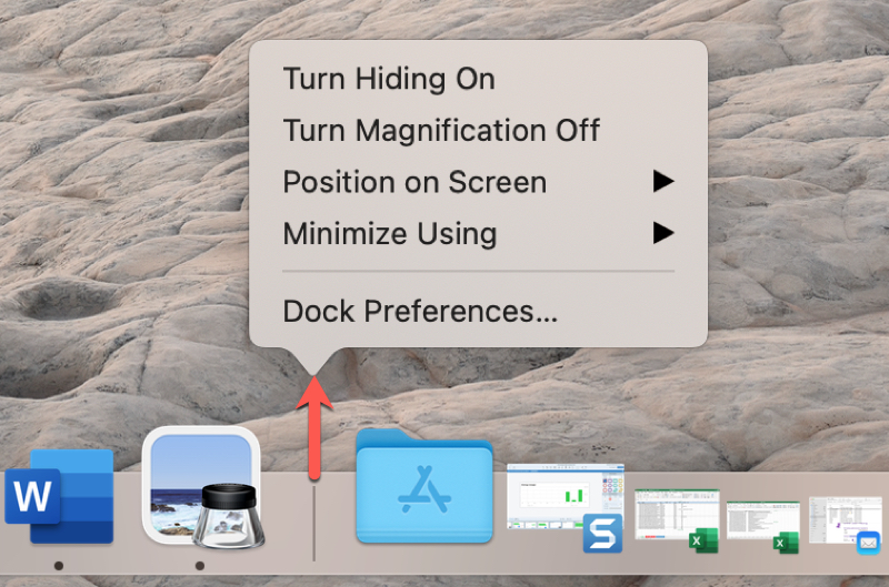 Menu di scelta rapida del dock