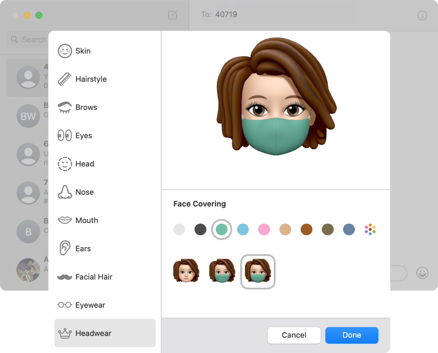 Memoji Face Covering su Mac