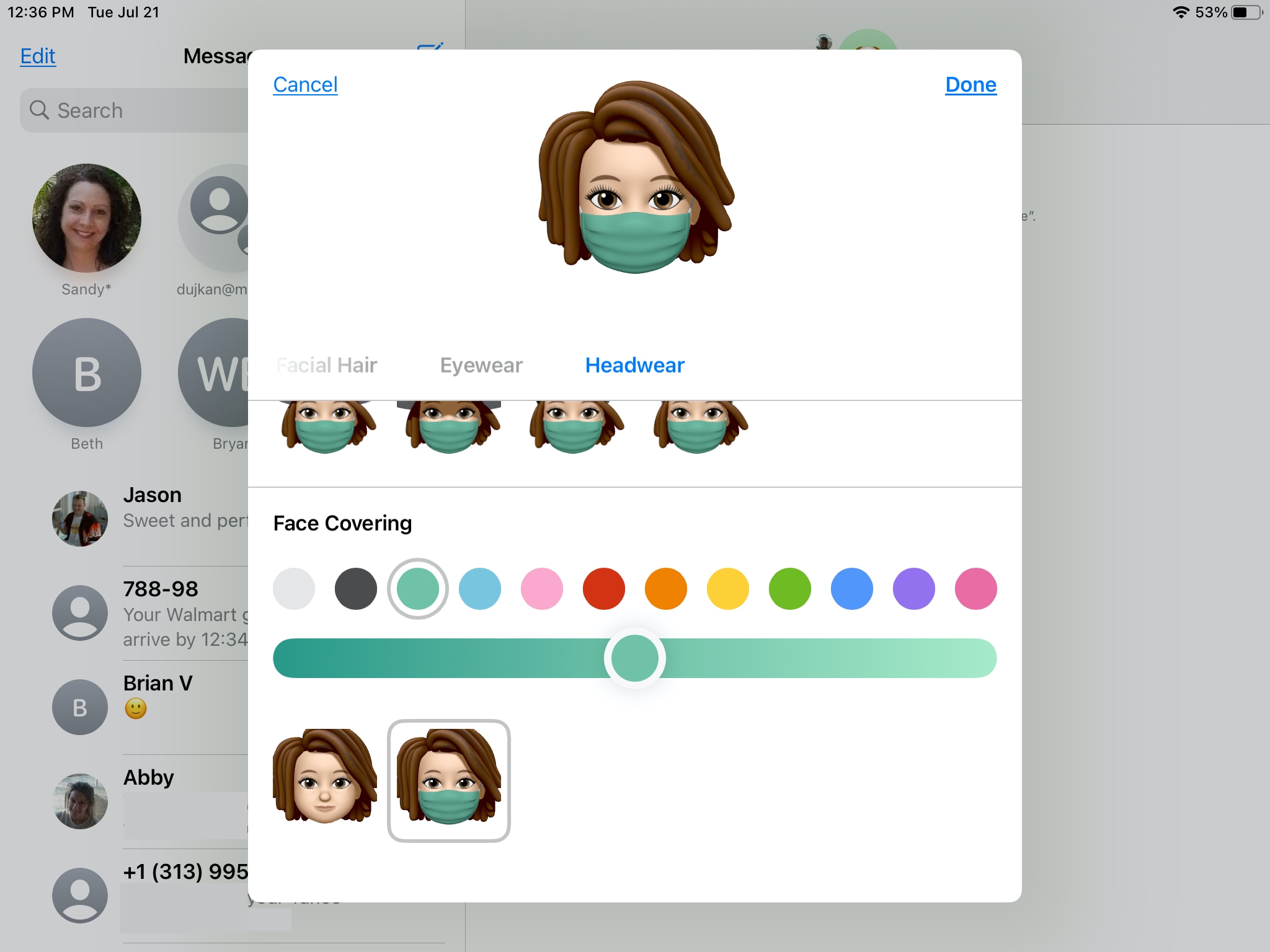 Memoji Aggiungi la copertura del viso su iPad